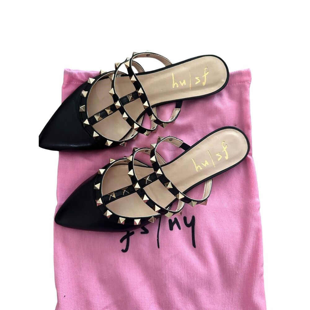 FRENCH SOLE Davina Leather Studded Mules Black 7 NEW